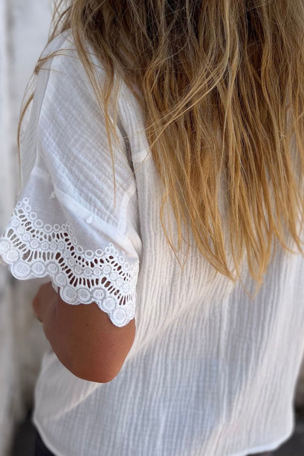 Lace Detail Collared Neck Short Sleeve Blouse nicholesgifts