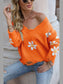 Flower Distressed Long Sleeve Sweater Trendsi