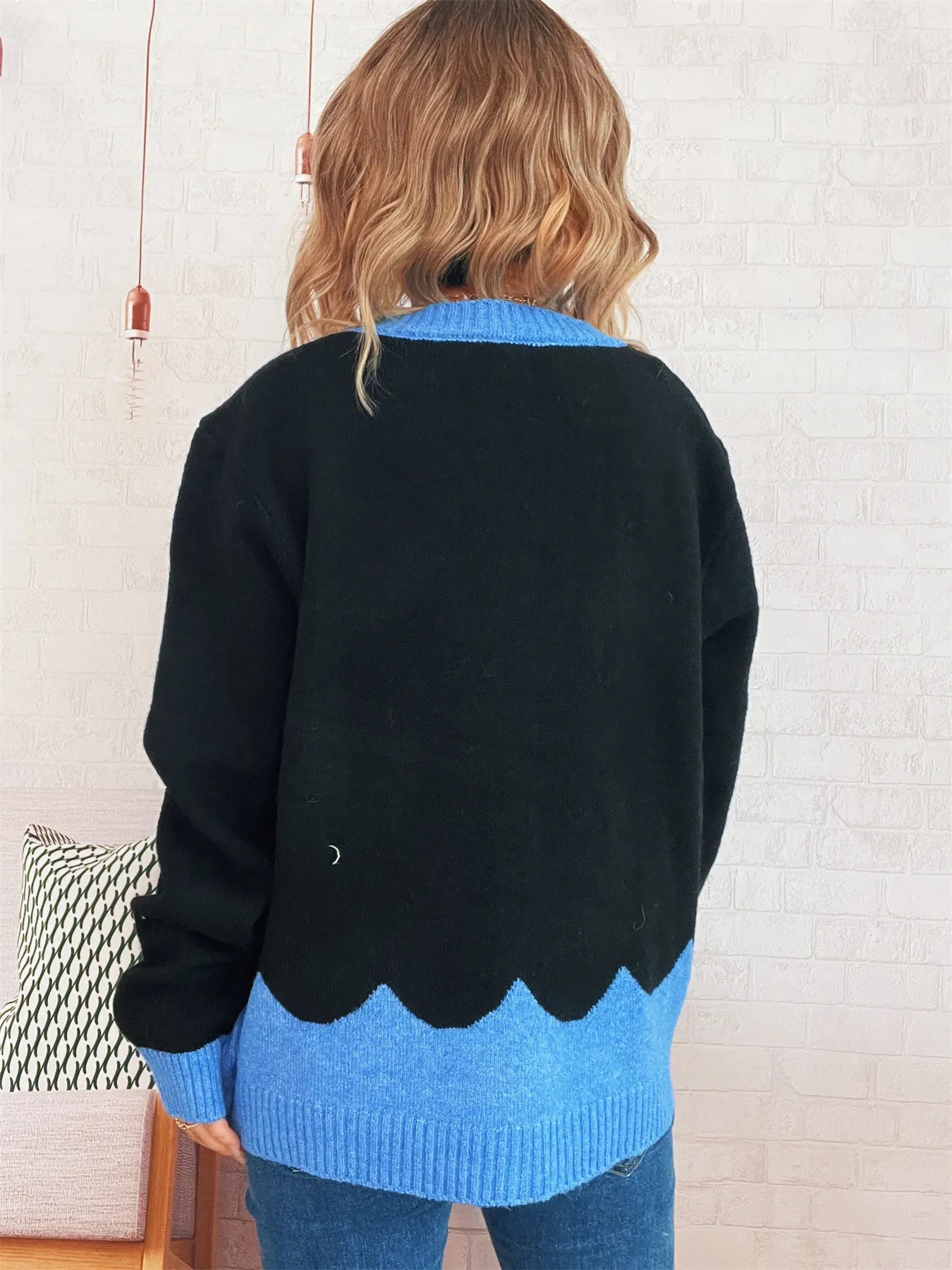 Button-Front Contrast Trim Cardigan