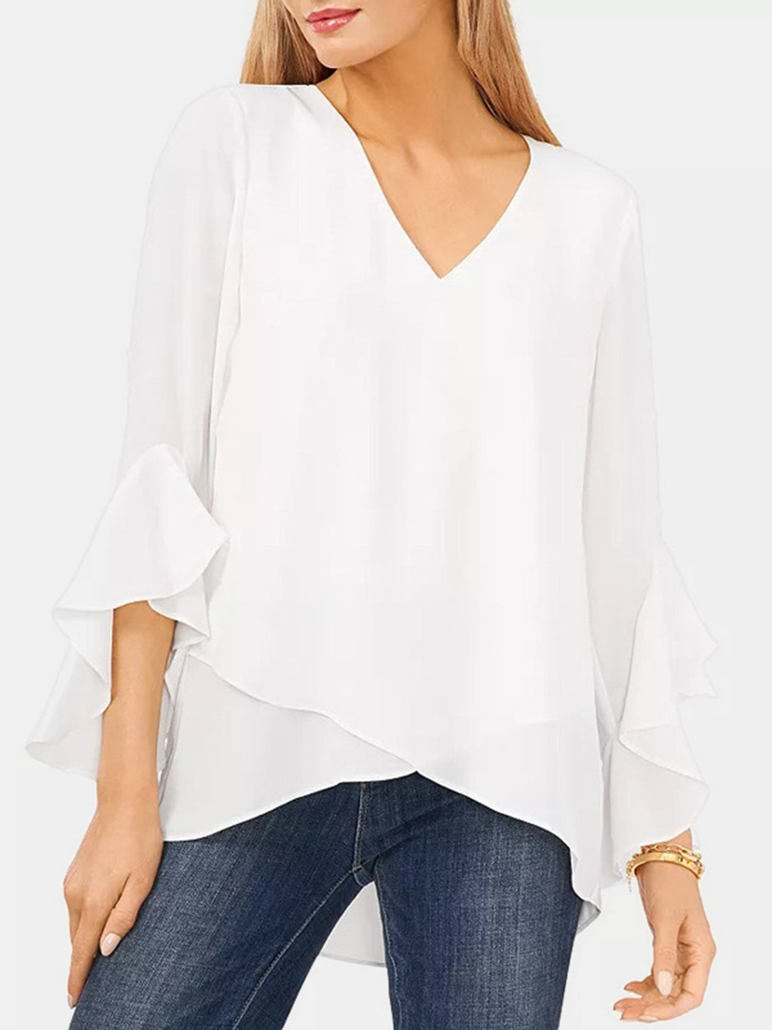 V-Neck Flounce Sleeve Blouse nicholesgifts