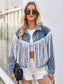 Tassel Button Up Dropped Shoulder Denim Jacket nicholesgifts