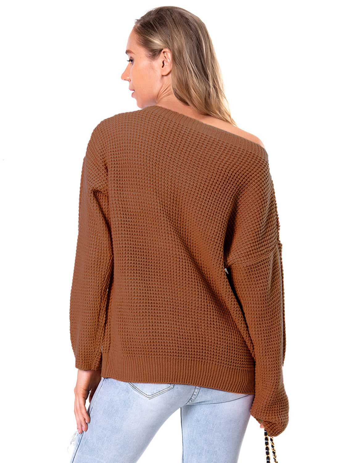 Boat Neck Drop Shoulder Long Sleeve Sweater nicholesgifts