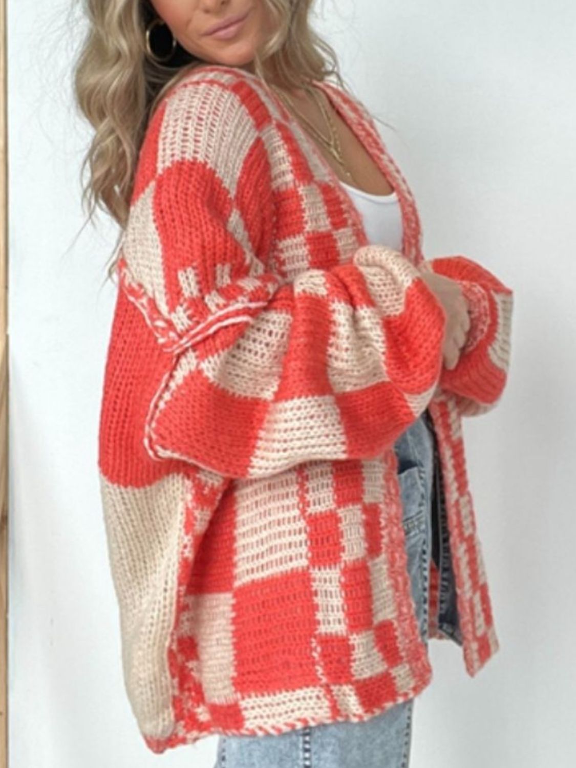 Women Plaid Open Front Long Sleeve Cardigan