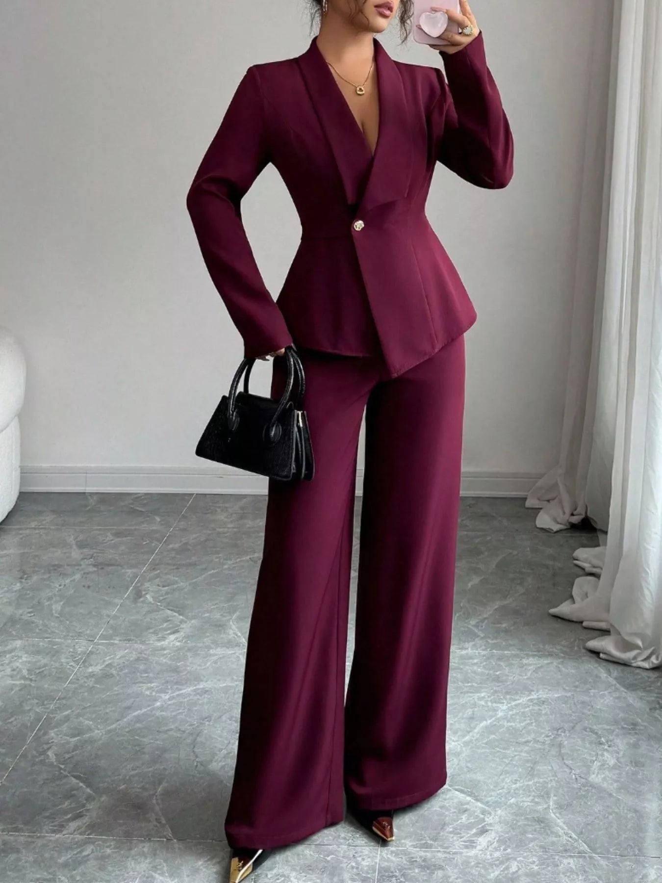 One Button Blazer and Pants Set nicholesgifts