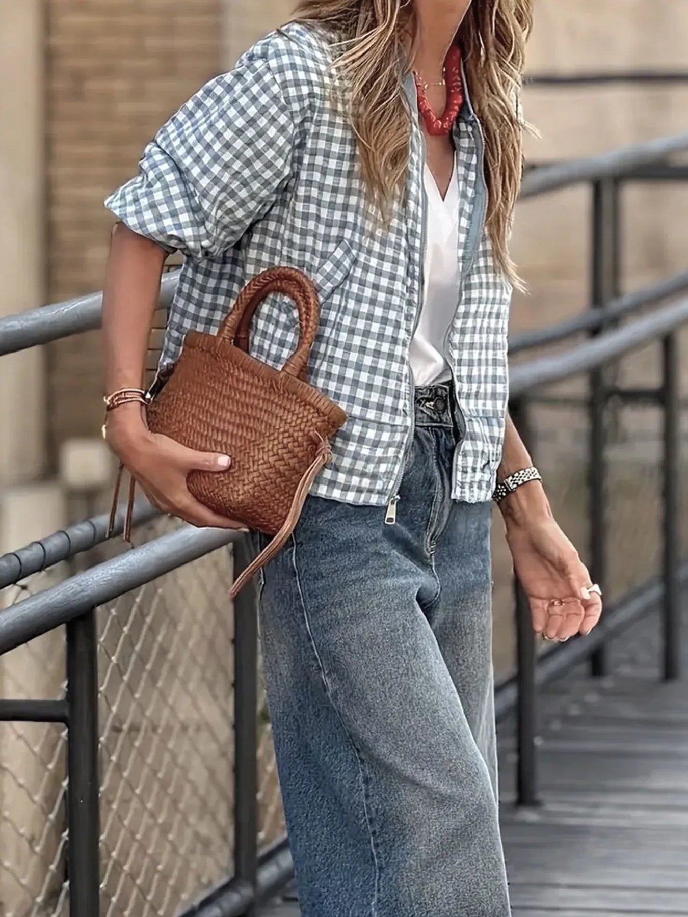 Plaid Zip Up Long Sleeve Jacket