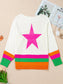 Star Contrast Round Neck Long Sleeve Knit Top nicholesgifts
