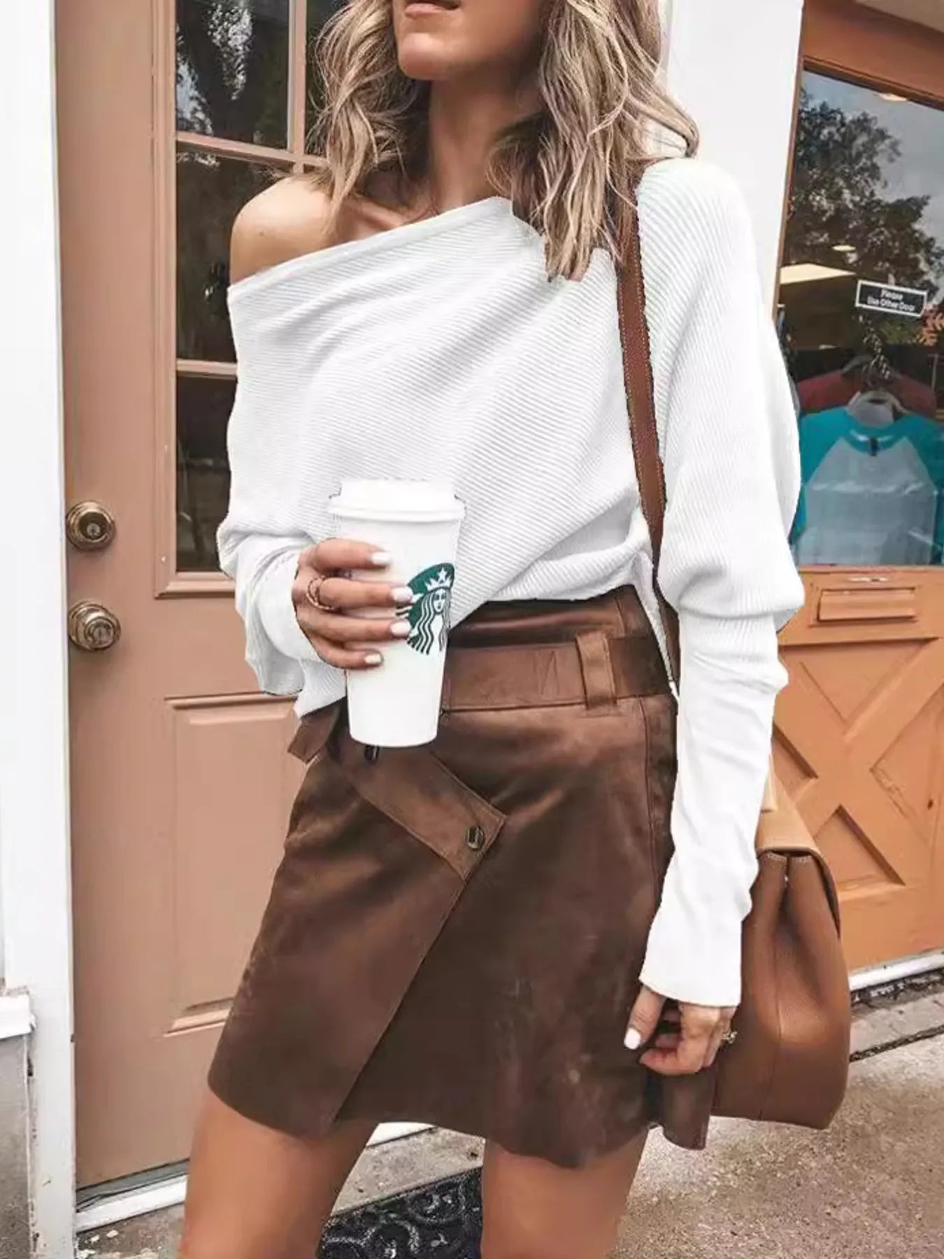 Full Size One-Shoulder Ribbed Sweater Plus Size Trendsi