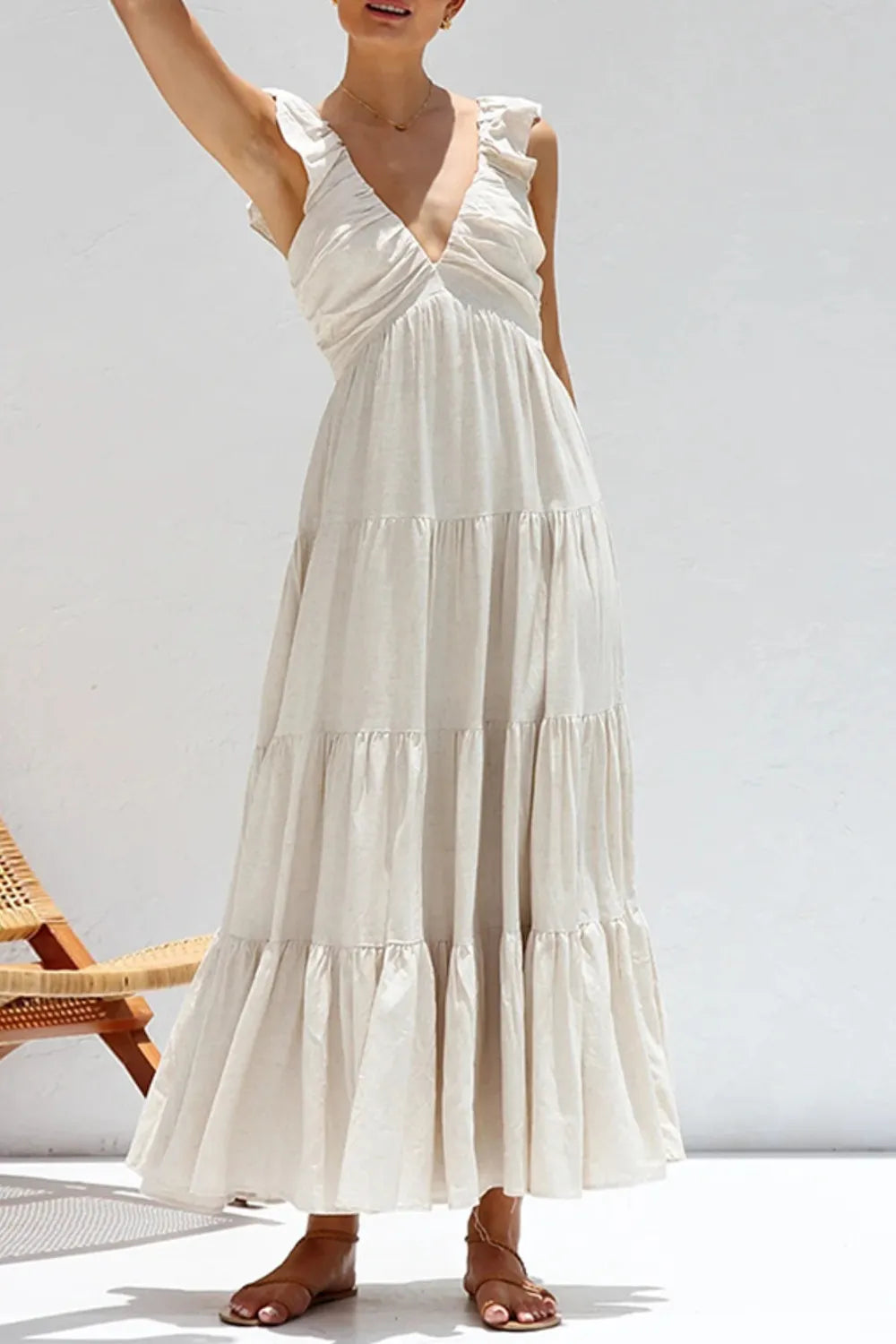 Ruffled V-Neck Tiered Dress NicholesGifts