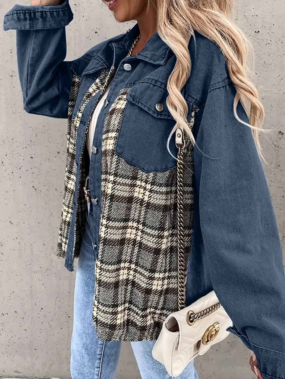 Plaid Button Up Dropped Shoulder Jacket nicholesgifts