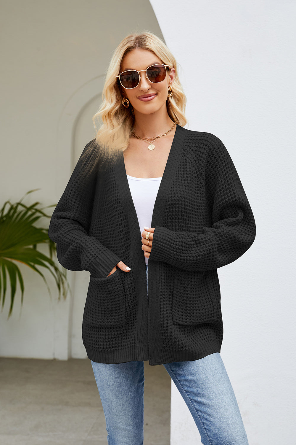 Open Front Long Sleeve Cardigan with Pockets nicholesgifts