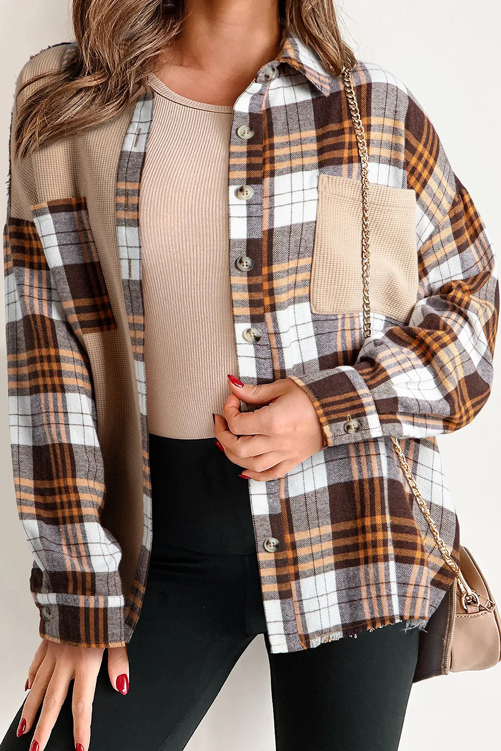 Plaid Button Up Long Sleeve Shacket Trendsi