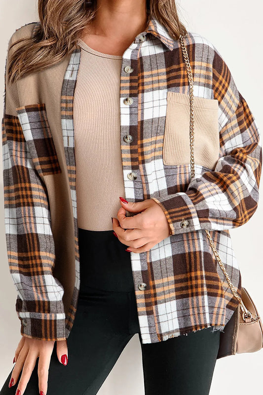 Plaid Button Up Long Sleeve Shacket Trendsi