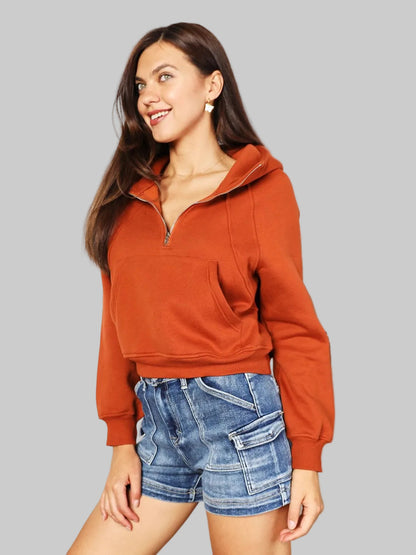 Double Take Half-Zip Long Sleeve Hoodie nicholesgifts