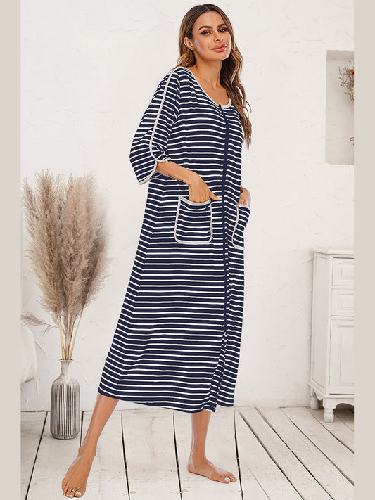 Round Neck Three-Quarter Sleeve Midi Night Dress nicholesgifts