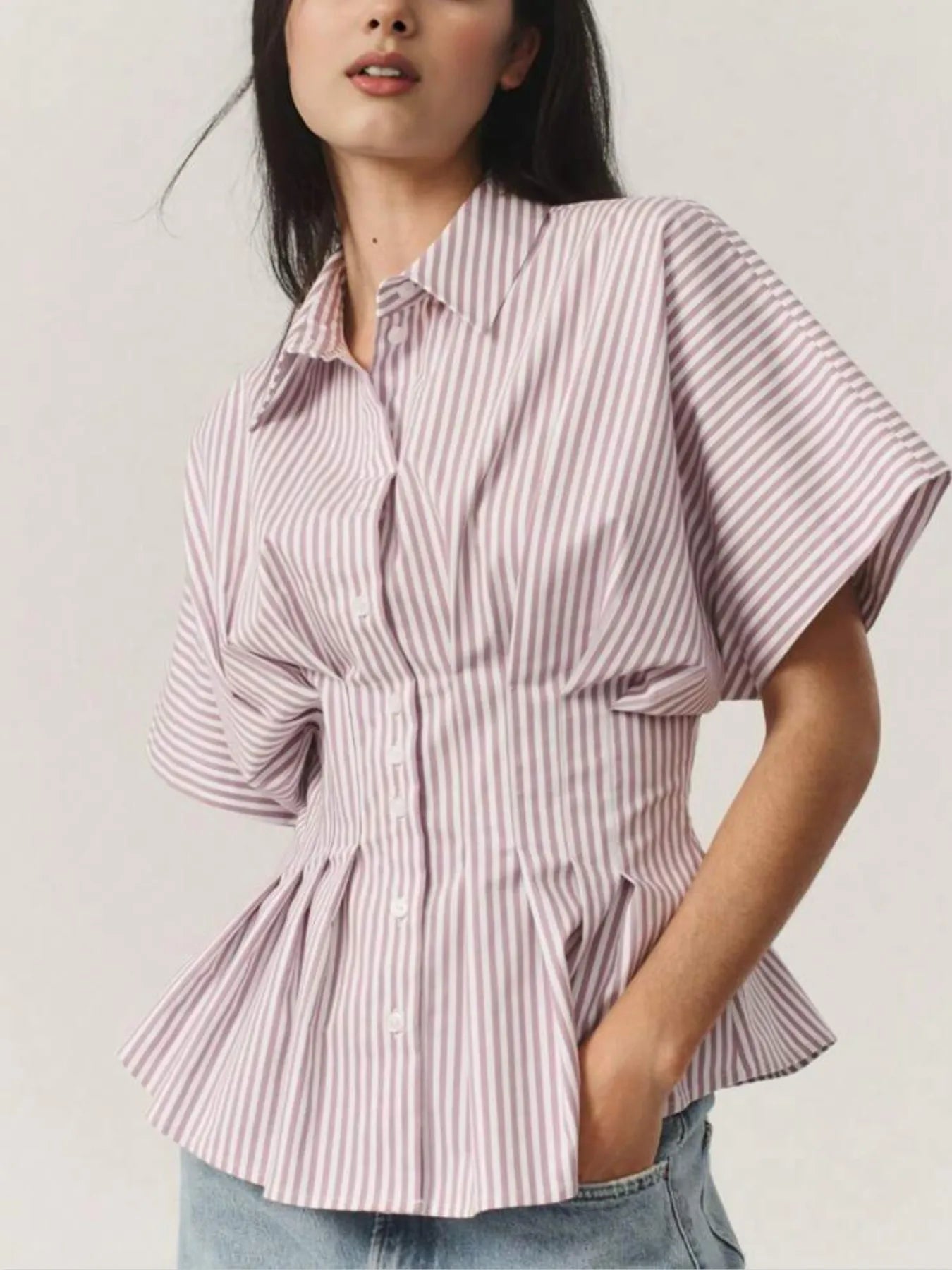Striped Short Sleeve Button-Up Shirt