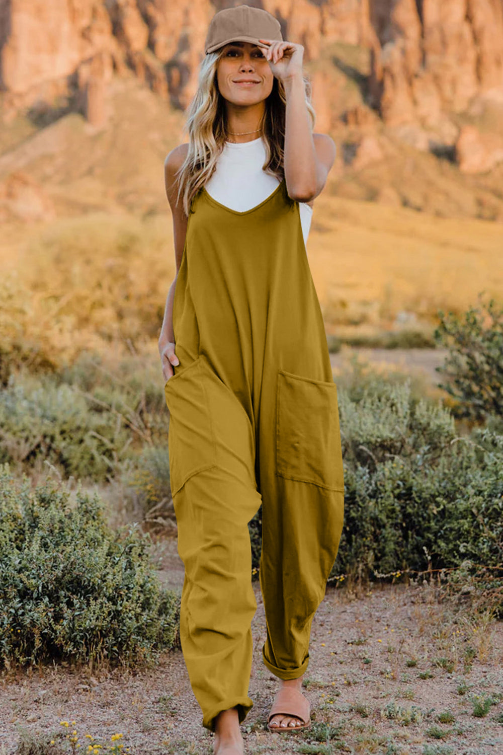Double Take Full Size V-Neck Sleeveless Jumpsuit with Pockets NicholesGifts