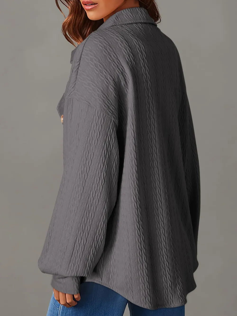Textured Button Up Long Sleeve Shacket nicholesgifts