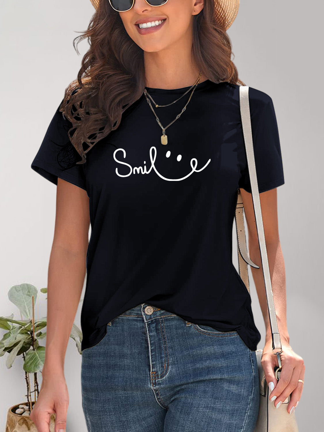 SMILE Round Neck Short Sleeve T-Shirt nicholesgifts