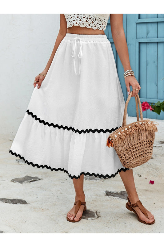 Women Tied Contrast Trim High Waist Skirt nicholesgifts