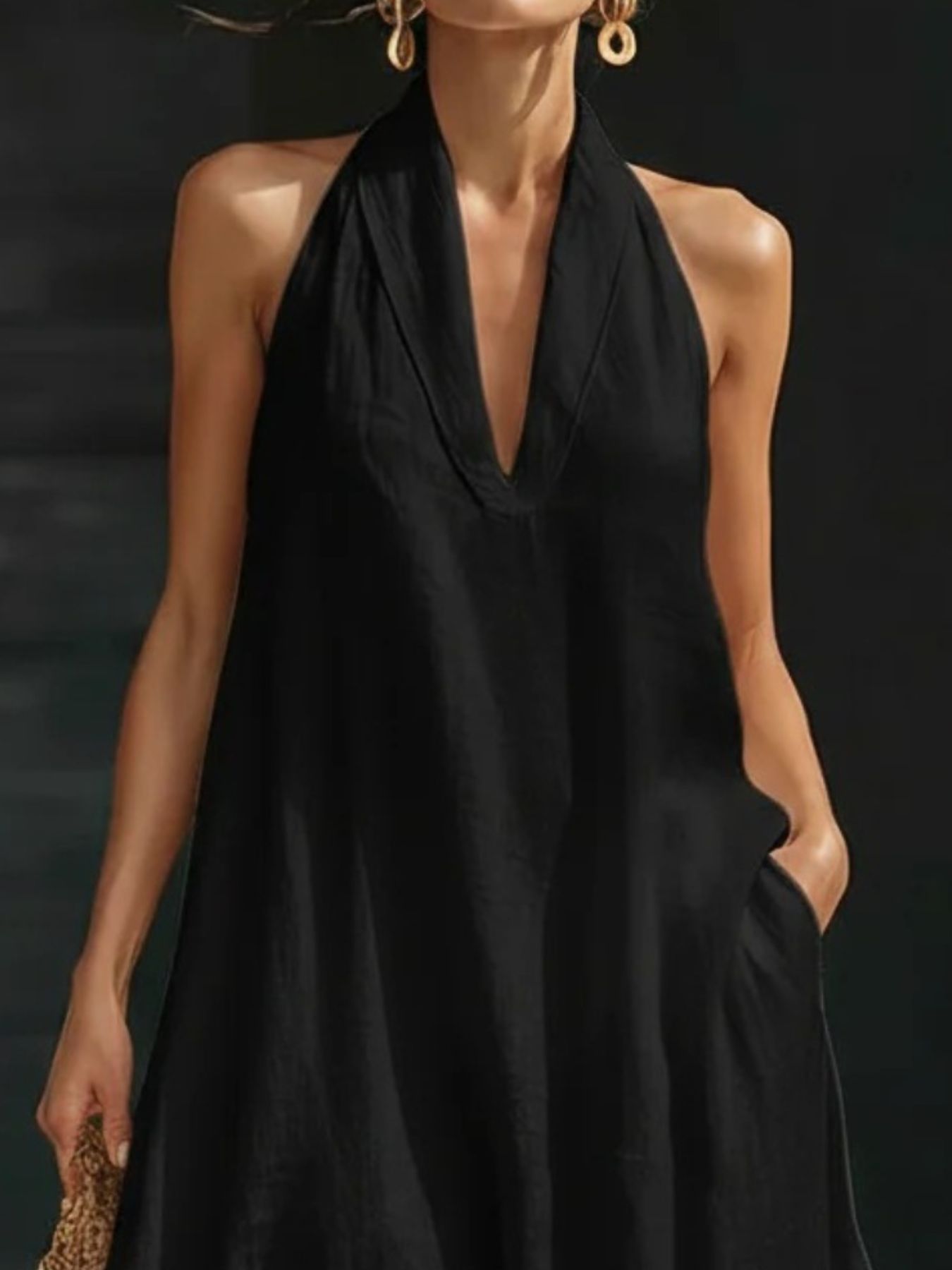 Halter Neck Maxi Dress with Pockets nicholesgifts