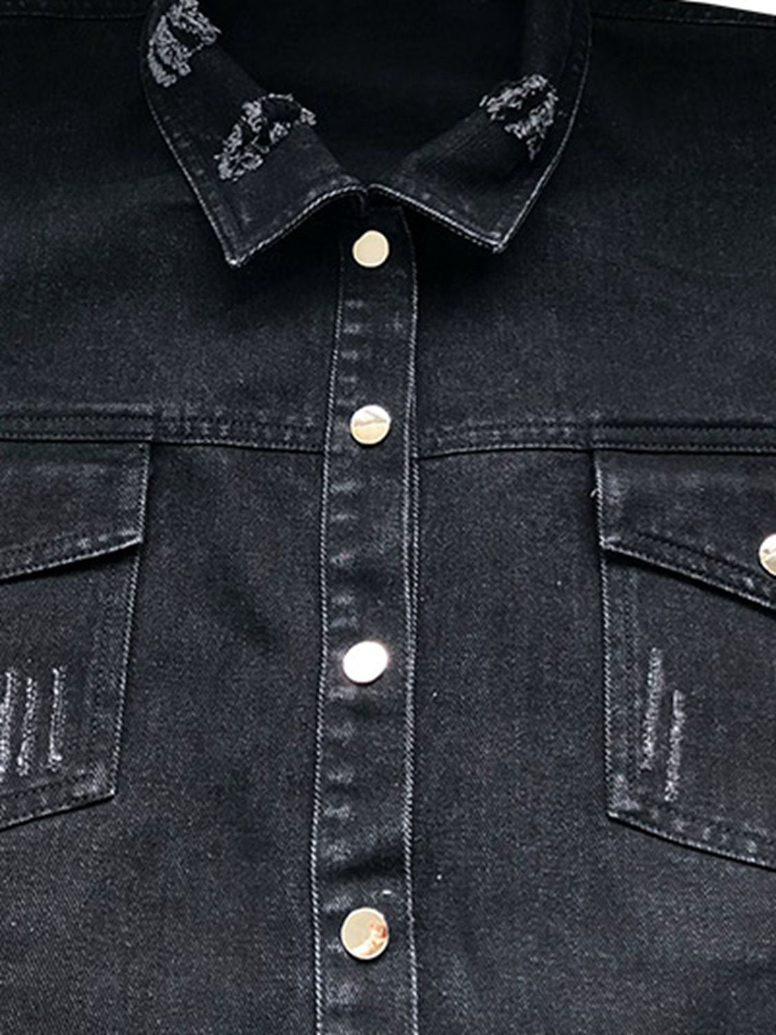 Raw Hem Collared Neck Long Sleeve Denim Jacket nicholesgifts