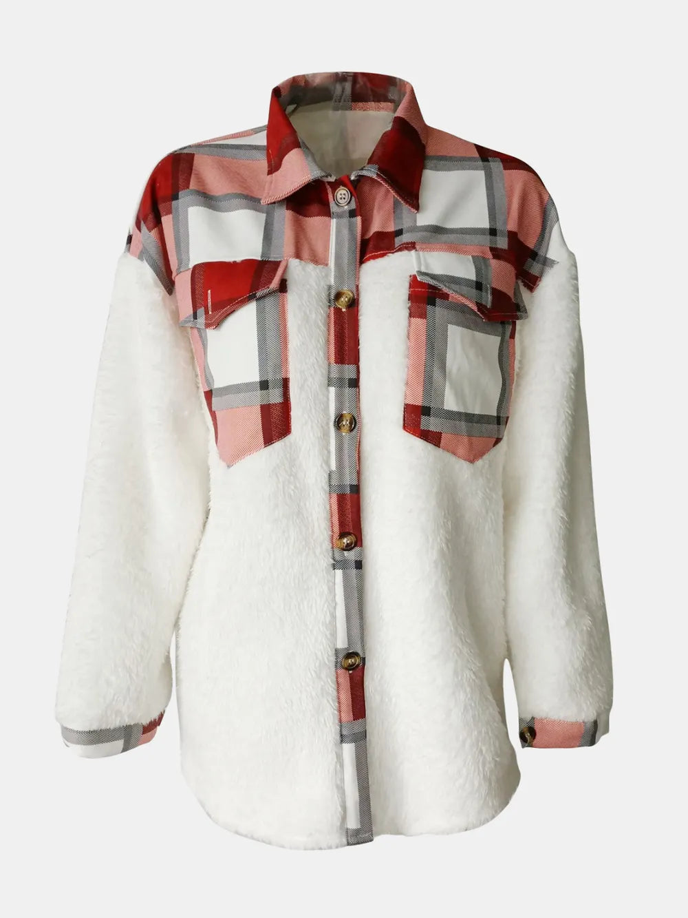Fuzzy Button Up Long Sleeve Jacket nicholesgifts