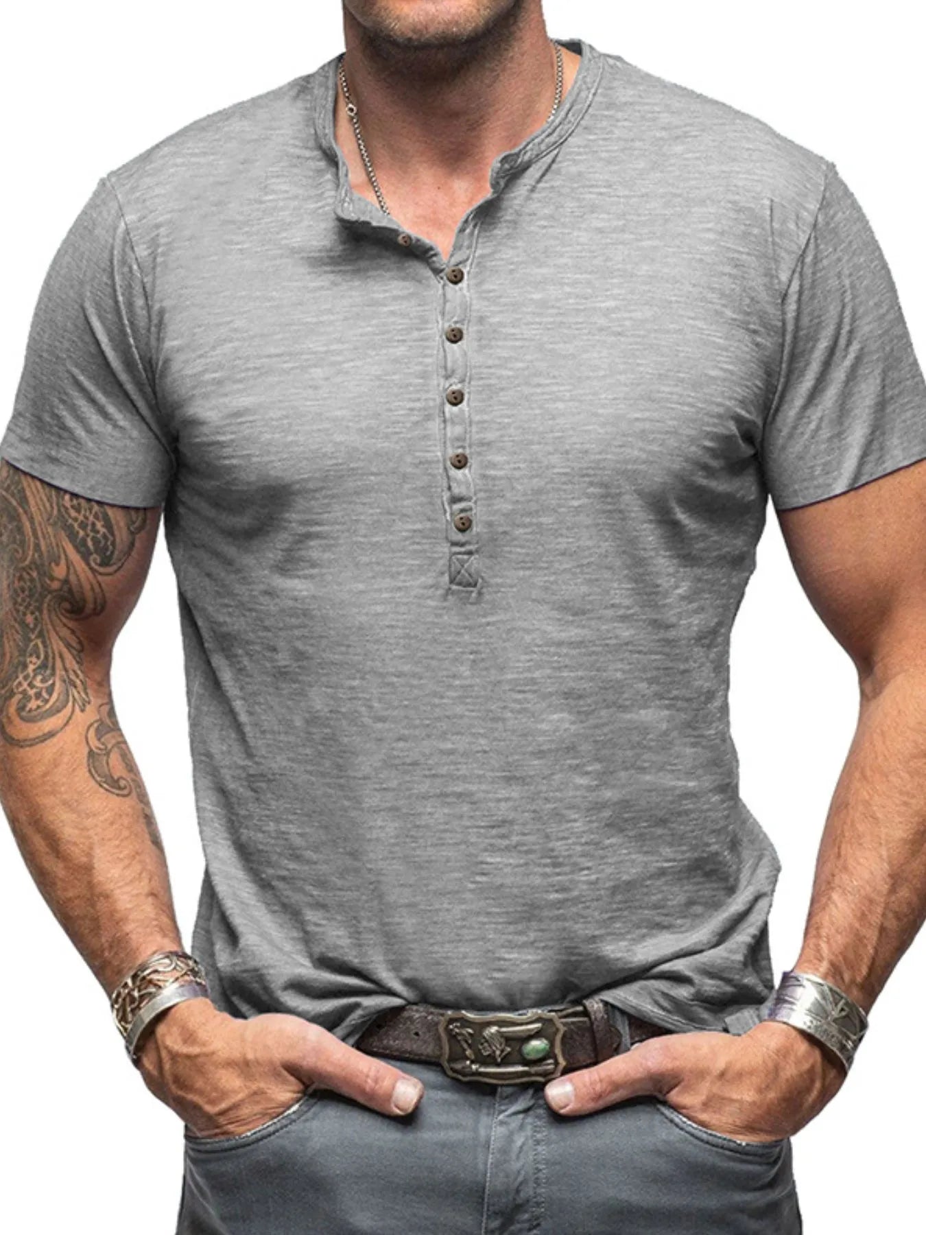 Men's Casual Henley Short Sleeve Button Top NicholesGifts
