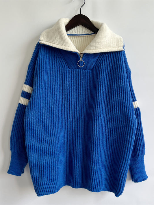 Ribbed Two-Tone Half Zip Sweater nicholesgifts