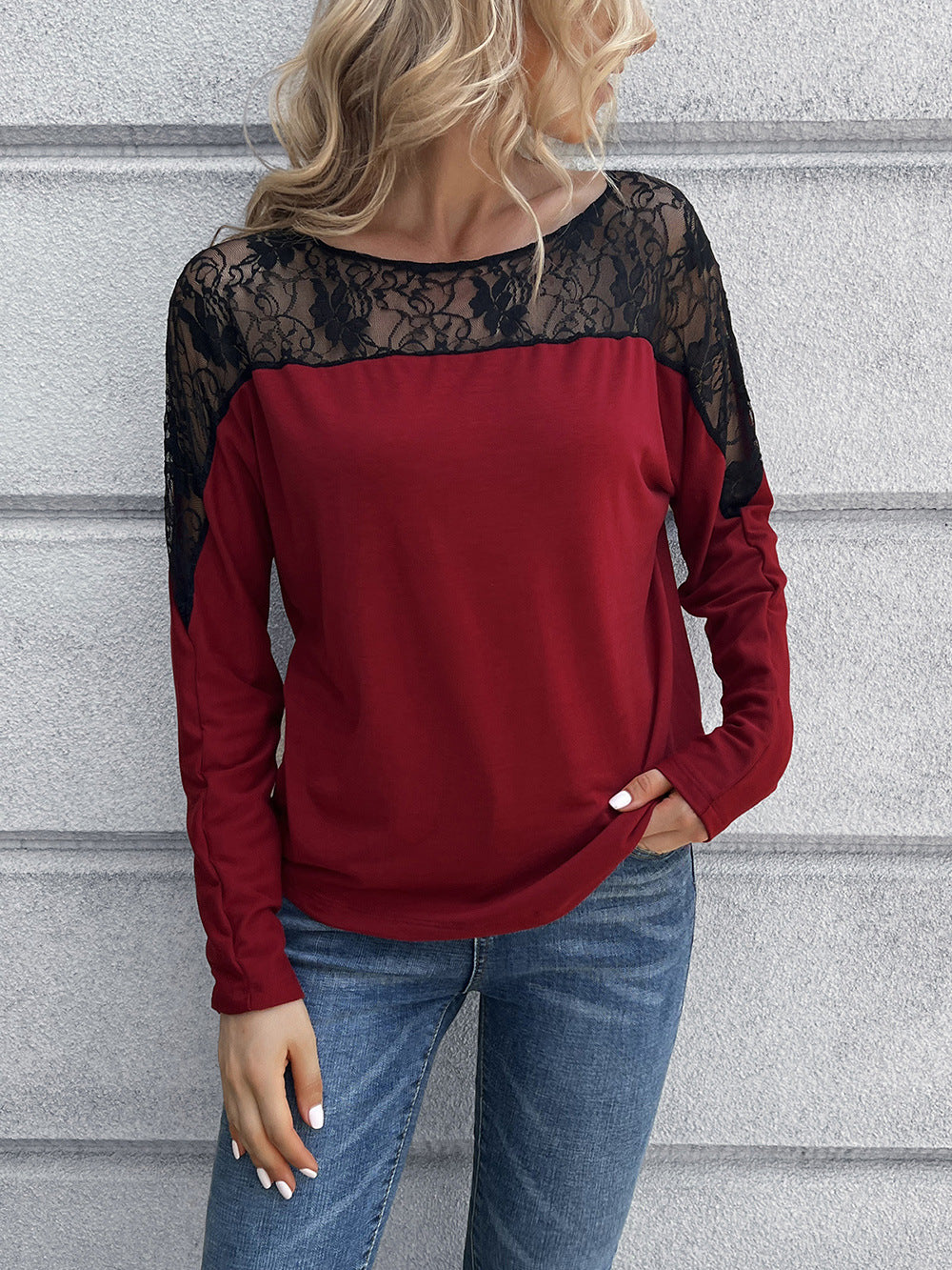 Ivy Lane Lace Long Sleeve Round Neck Tee
