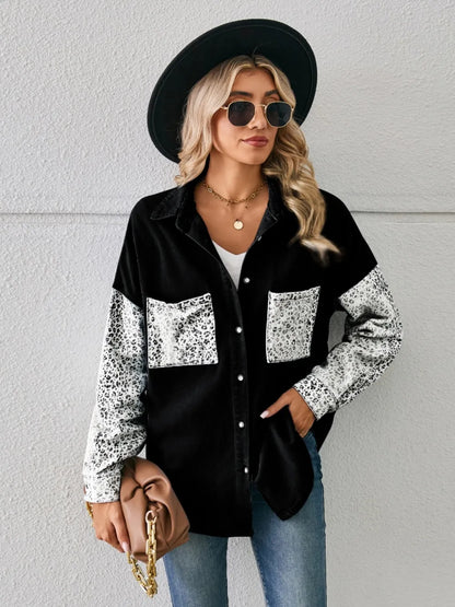 Leopard Button Up Denim Jacket nicholesgifts