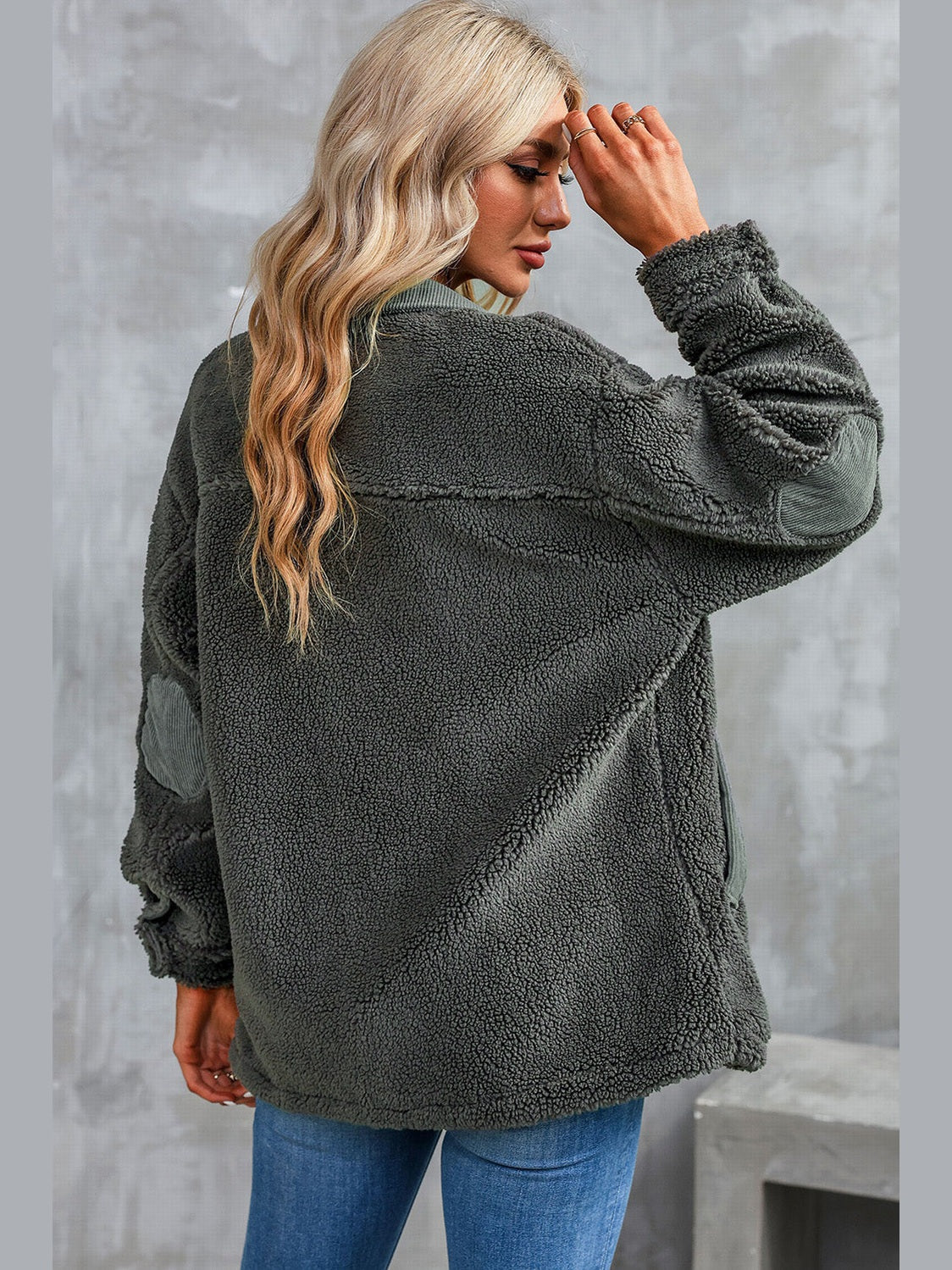 Collared Neck Drop Shoulder Jacket Trendsi