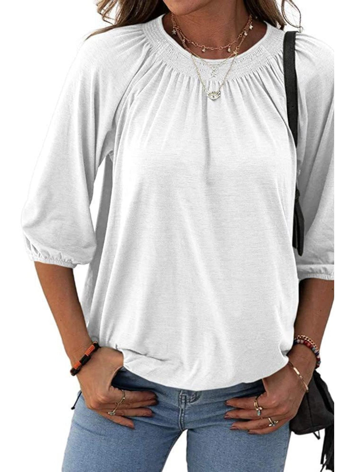 Gathered Detail Round Neck T-Shirt