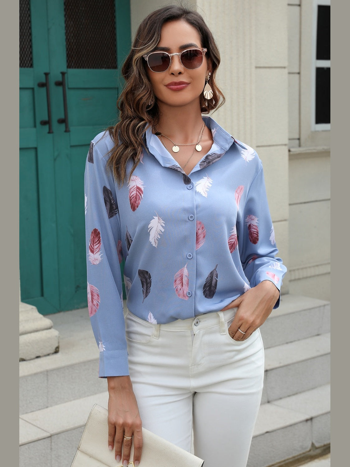 Printed Collared Neck Buttoned Shirt NicholesGifts
