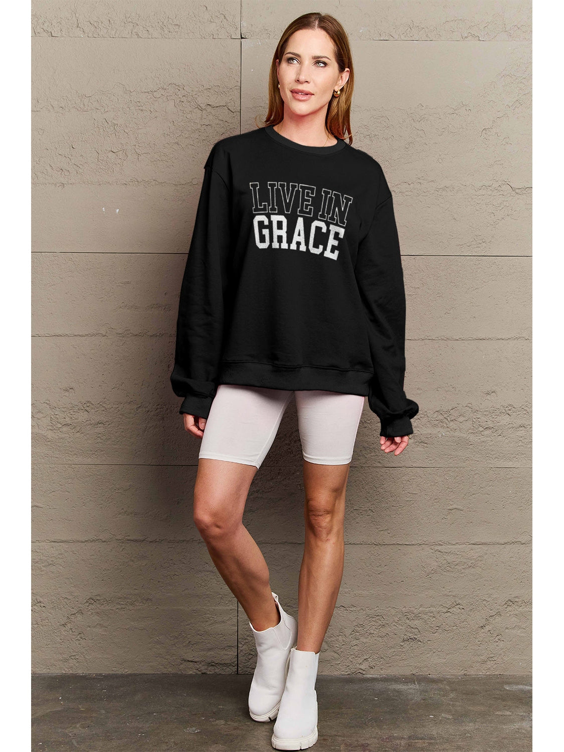 Simply Love Full Size LIVE IN GRACE Graphic Sweatshirt nicholesgifts