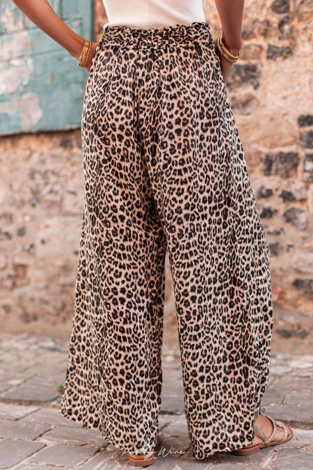 Leopard Drawstring Wide Leg Pants nicholesgifts