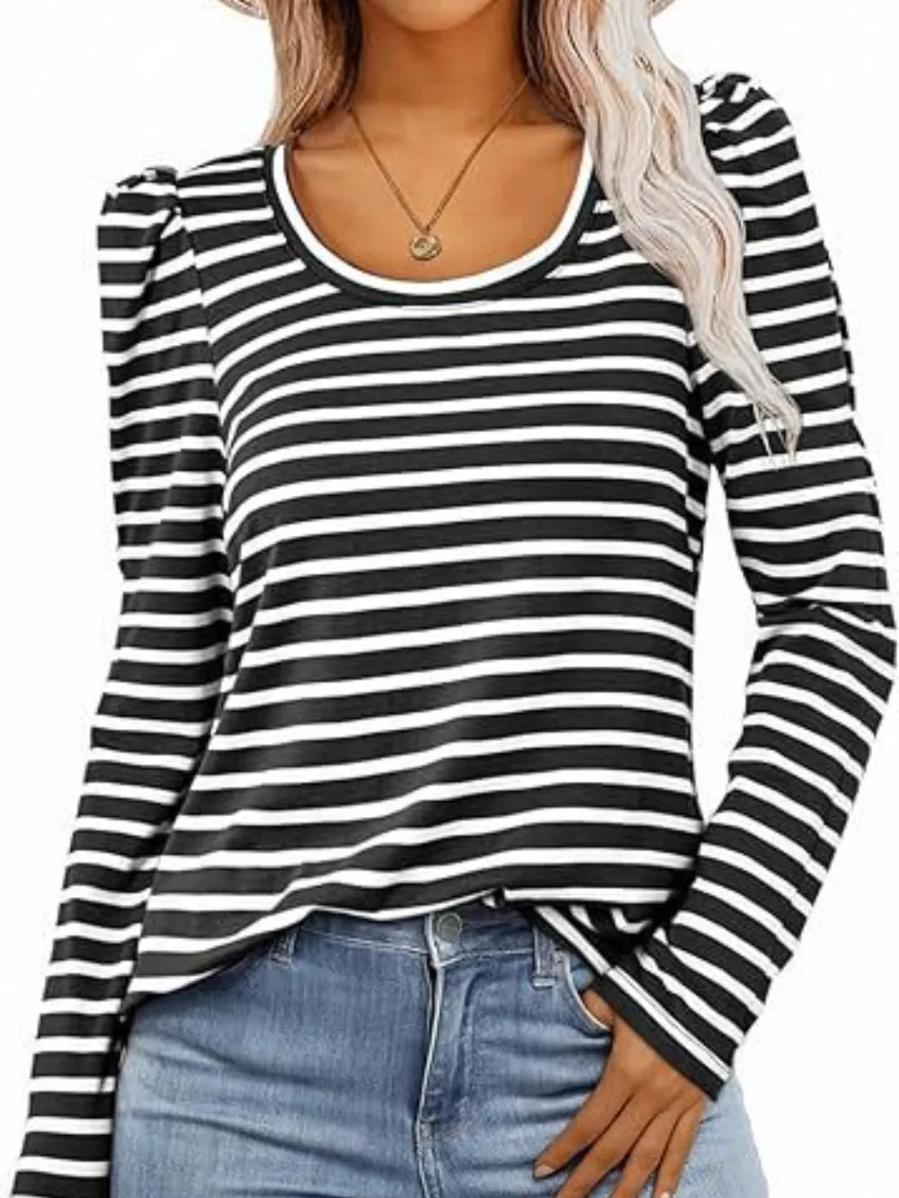 Striped Round Neck Long Sleeve T-Shirt NicholesGifts