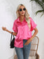 Button Down Collared Neck Short Sleeve Satin Shirt nicholesgifts