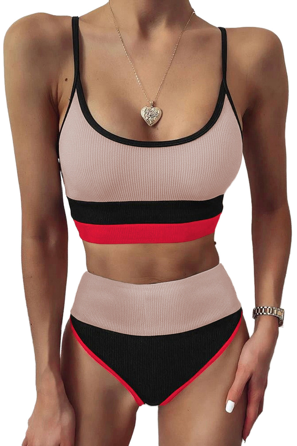 Color Block Spaghetti Strap Two-Piece Swim Set nicholesgifts