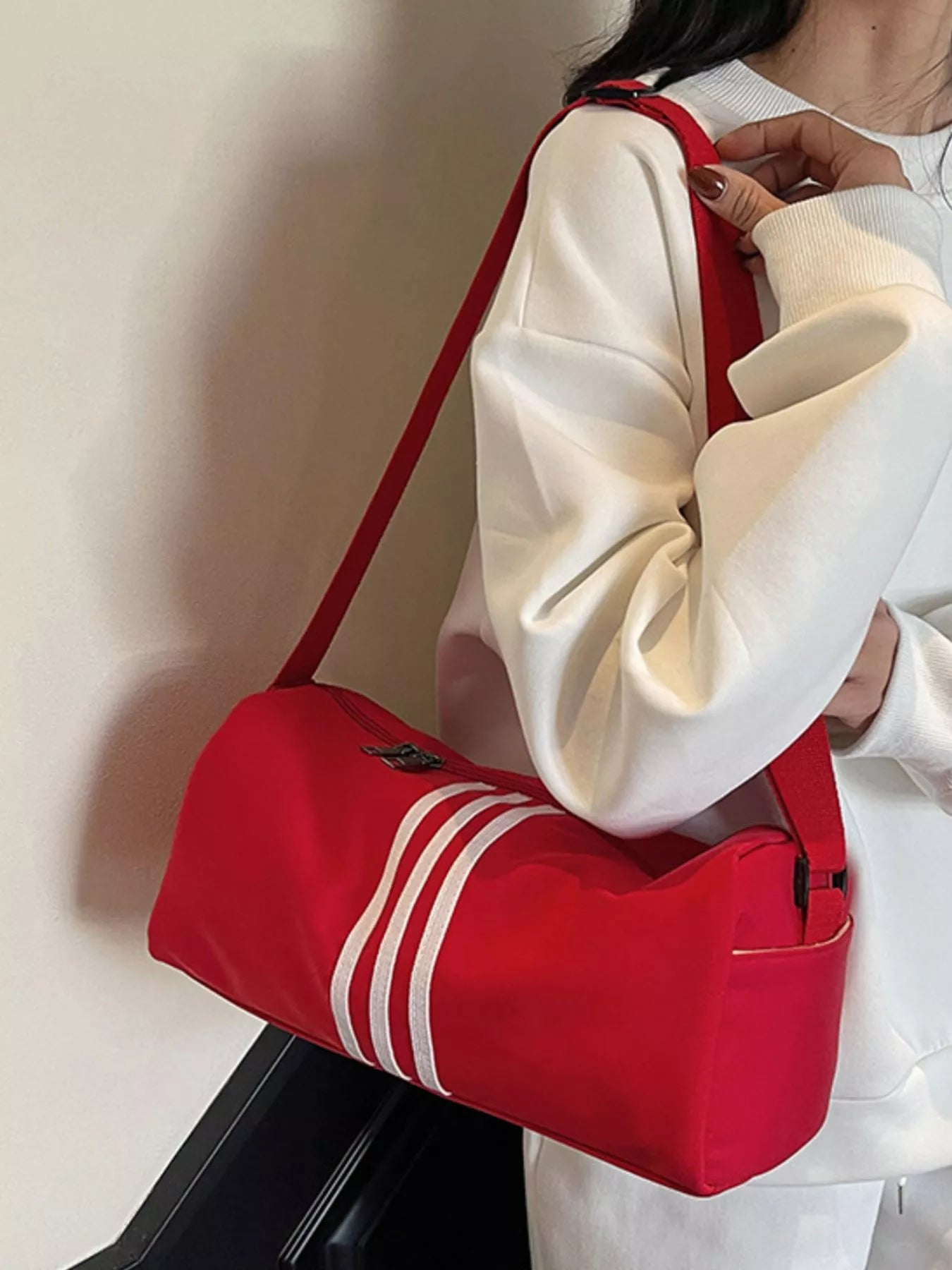 Striped Adjustable Strap Duffel Bag nicholesgifts