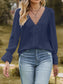 Lace Trim V-Neck Blouse with Flounce Sleeves nicholesgifts