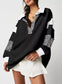 Color Block Striped Johnny Collar Sweatshirt nicholesgifts