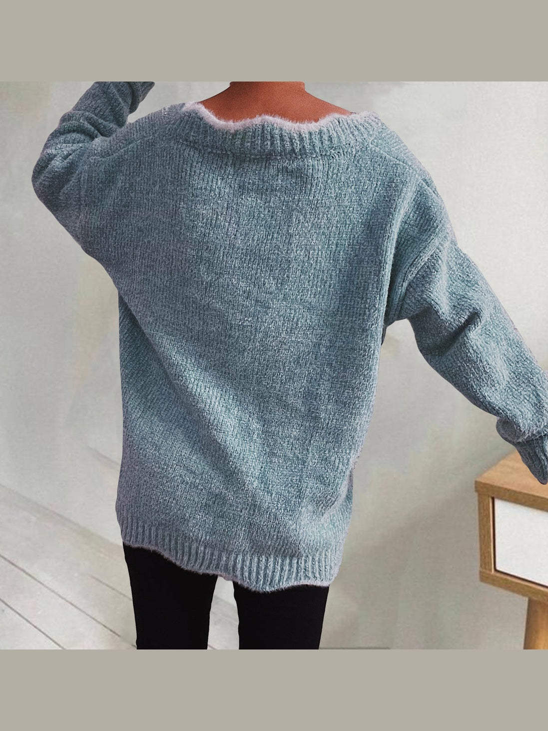 V-Neck Drop Shoulder Long Sleeve Sweater Trendsi