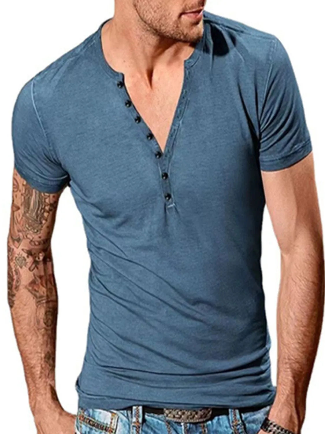 Men's Full Size Button Detail Short Sleeve Top Plus Size NicholesGifts