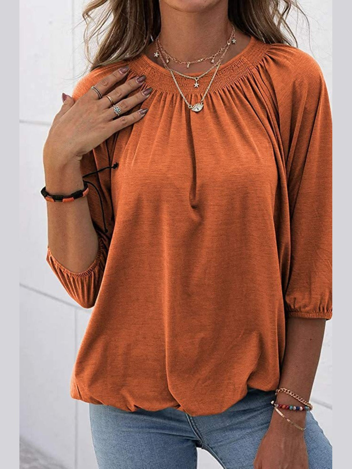 Gathered Detail Round Neck T-Shirt