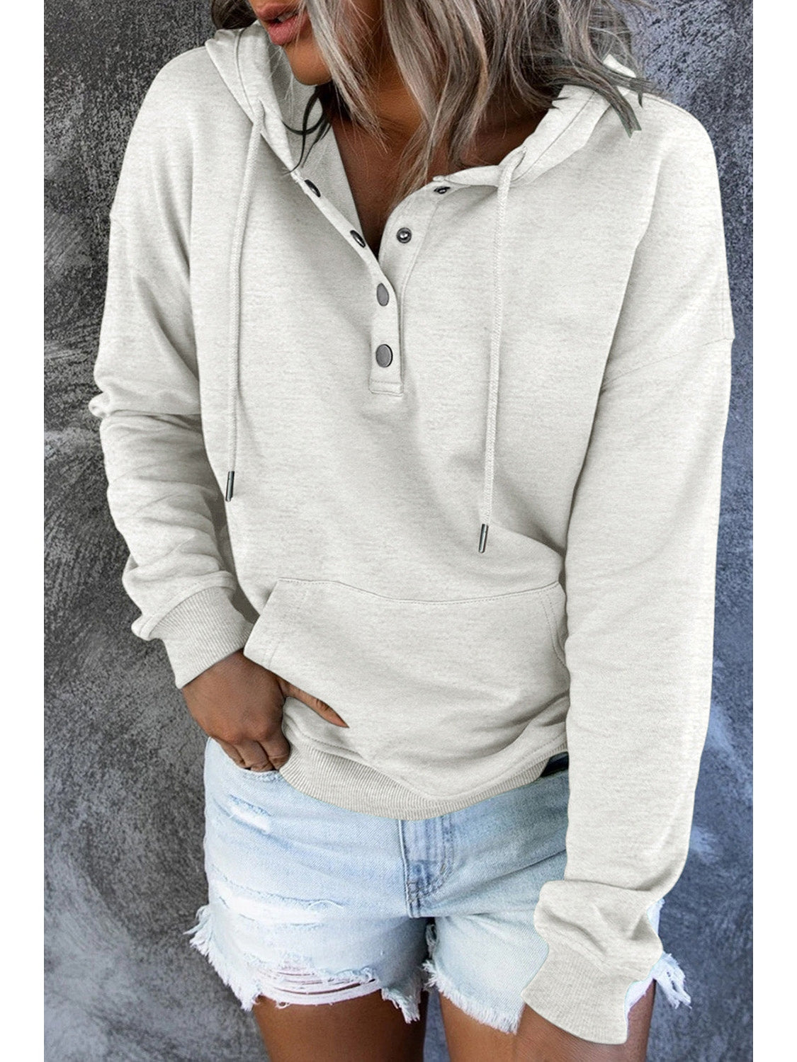 Dropped Shoulder Long Sleeve Hoodie with Pocket nicholesgifts