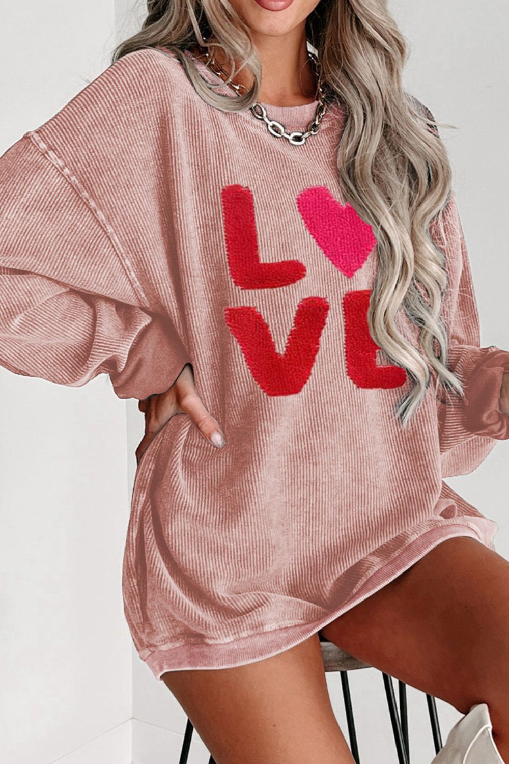 Women Valentine’s Day LOVE Round Neck Long Sleeve Sweatshirt NicholesGifts