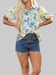 Printed Puff Sleeve Button Down Summer Shirt nicholesgifts