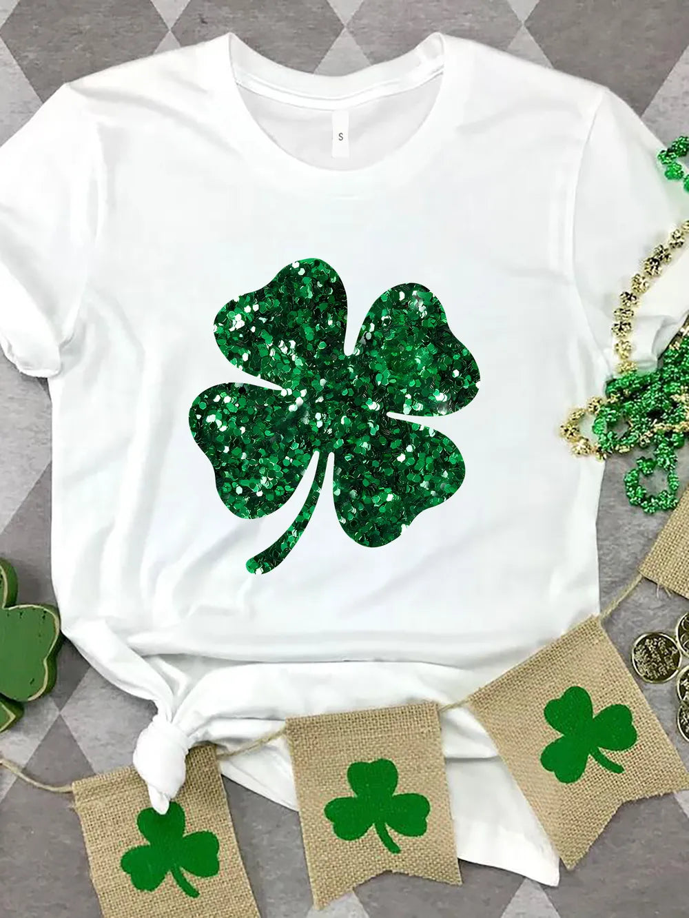 Lucky Clover Round Neck T-Shirt nicholesgifts