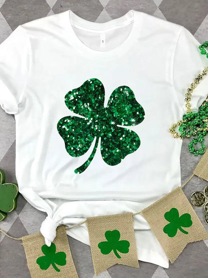 Lucky Clover Round Neck T-Shirt nicholesgifts