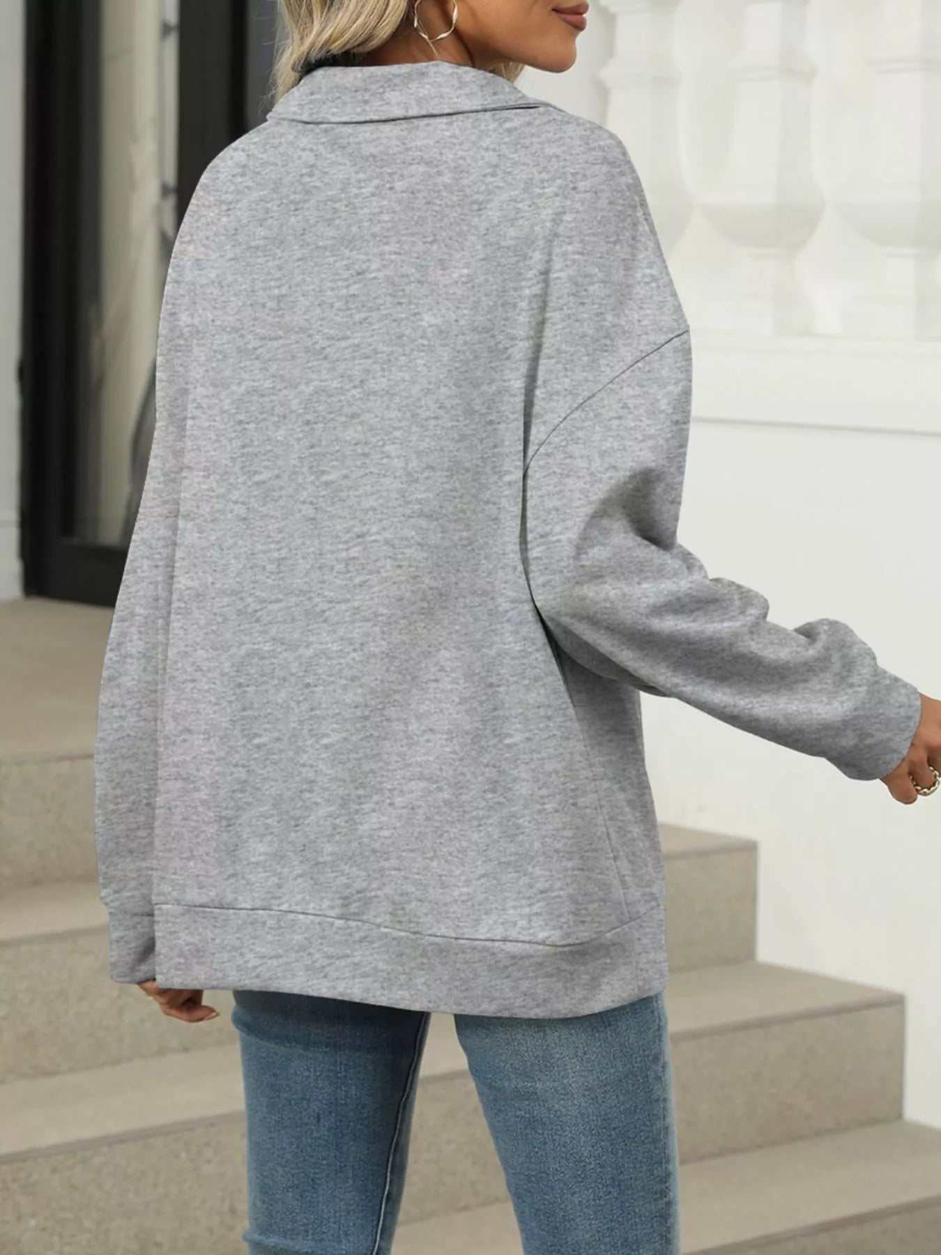 Johnny Collar Long Sleeve Sweatshirt Trendsi